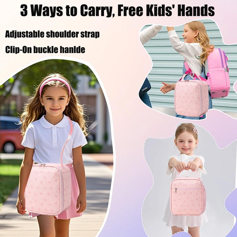 Dafelile Lunch Bag for Girls Women Kids,Reusable Insulated Corduroy Bow