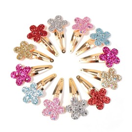12Pcs Rhinestone Flower Snap Hair Clips - Women Hair Accessories