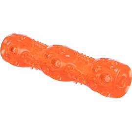 TRIXIE Stick dog toy with squeaker, 18 cm, made of thermoplastic rubber, perfect for fetching, orange - 33653