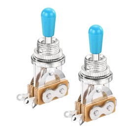 MECCANIXITY 3 Way Short Straight Guitar Toggle Switch Pickup Selector Silver with Blue Tip Knob Caps for Electric Guitars Parts Replacement Pack of 2