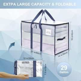 Extra Large Moving Bags Storage Totes Packing Bags, Large Boxes with Backpack Straps, Zippers & Handles, Clear College Packing Storage Container Boxes for Moving, College Dorm, Traving(2 Pack)