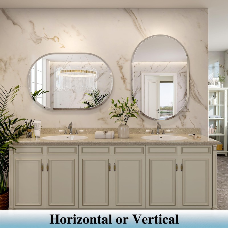 JIINGYO Frameless Oval Mirror, 22"x30" Beveled Oval Bathroom Vanity Mirrors