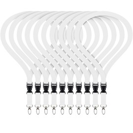 10 x Blank Lanyards Lanyard with Buckle No Print Neutral 20 mm Wide Buckle Safety Clasp Pack of 10 (White)
