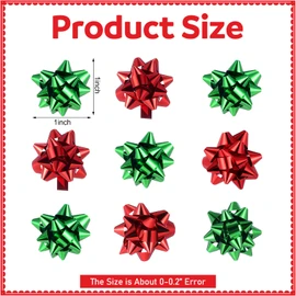 VioraWhite 36 Pcs Red Green 3D Metallic Christmas Bow Stickers Set Foil Bow Self Adhesive Supplies for Gifts Wrapping Holiday Presents Christmas Event Decoration
