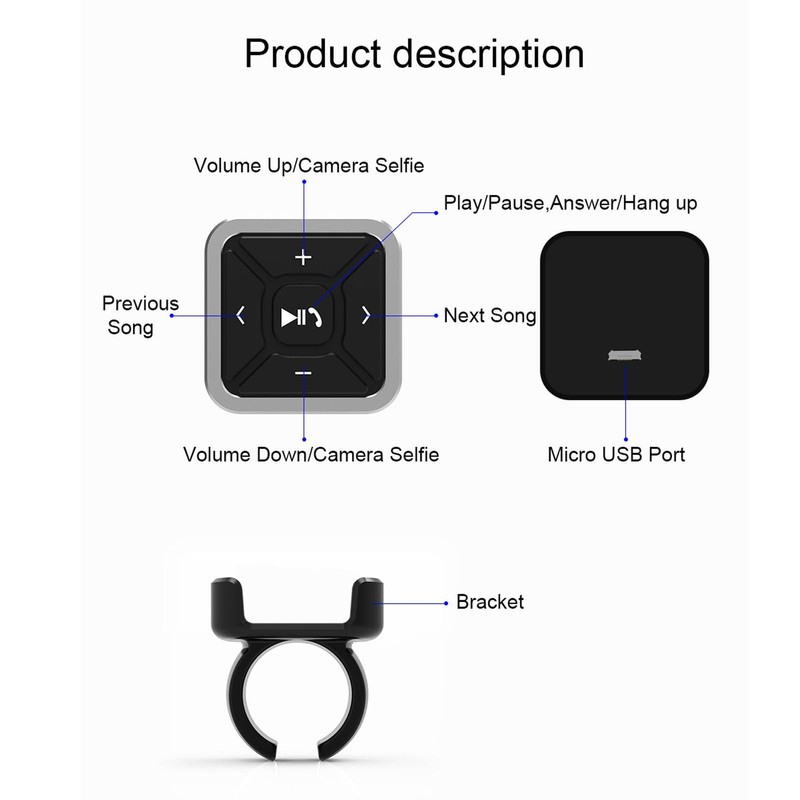 Bluetooth Media Button, Steering Wheel Remote Control for Selfie Music