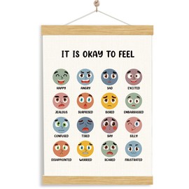 YGSDZY It's Okay To Feel, Boho Classroom Decor, Wood Poster Hanger, Feelings Chart Poster, School Psychology, Mental Health Posters, Classroom Posters, Homeschool Decor