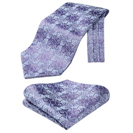 HISDERN Ascot Ties for Men Purple Paisley Cravat and Pocket Square Set Cashew Flower Paisley Ascot Scarf Handkerchief Wedding Party