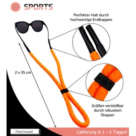 GERNEO® Original - Floating Sports Glasses Strap Neoprene - Reflective Stripes - Various Colours - Adjustable with Cable Pull - Waterproof Sports Glasses Strap & Firm Hold for Water Sports, orange