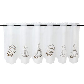 HeichkelL Besseit Voile Coffee Motif Window Curtain Kitchen Short Curtain Transparent Bistro Curtain White H x W 30 x 90 cm