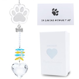 JASGARDE Pet Memorial Suncatcher, Crystal Rainbow Maker, Dog Paw Memorial Gift, Pet Loss Sympathy Gift, Multicolour Crystal Glass Suncatcher