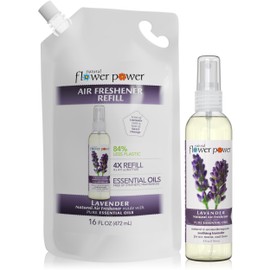 Natural Flower Power Air Freshener Spray Refills - Odor Eliminator w/Essential Oils - Home, Car & Fabric - Cruelty Free & Vegan – Lavender Spray 4 fl oz + Refill 16 fl oz Combo