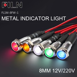 FILN 5pcs 8 mm 12-24V LED Waterproof Display Black Anodised Alarm Lamp, Blue Signal Lamp for Automobile, Yachts and Other Industrial Devices