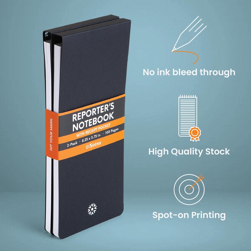 Notsu Reporter's Notebooks 2-Pack | Black Pocket Spiral Reporter Notepads