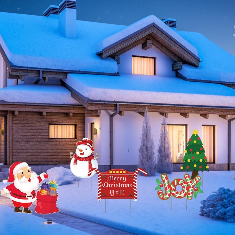 6 Pcs Christmas Yard Signs with Stakes Plastic Winter Yard