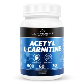 CONFIDENT HEALTH - Acetyl L-Carnitine 500mg - Premium Brain and Energy Support Supplement – 60 Veggie Capsules – Gluten Free – 30 Servings – One Month Supply