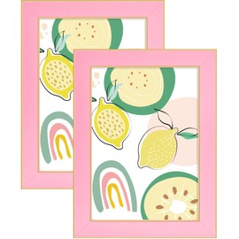 VIOLABBEY 5x7 Picture Frame Pink Set of 2, 5 x 7 Picture/Photo Frame for Wall Mounted or Tabletop Display, Real Glass, Modern Style