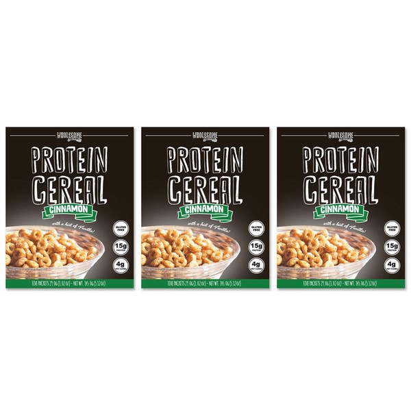 3 Pack Protein Cereal, Low Carb Cereal, High Protein Cereal, 15g Protein, 4g Net Carbs, High Performance Cereal, Macro-Controlled Packages (Cinnamon)