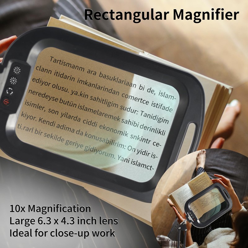 10X Rectangle Magnifying Glass with Light and Stand, 5 Color