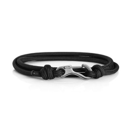Carabiner Climbing Bracelet - Made from Stainless Steel and Durable Rope - Handmade in The UK - Adjustable Rope Bracelet for Men - Waterproof Climber Bracelet - (Black & Silver)