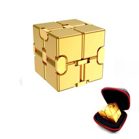 FUFUYOU Infinity Cube Fidget Cube Anxiety Stress Relief Toy for Adults Gifts Men Office Gadgets Aluminum Alloy Material (Golden)