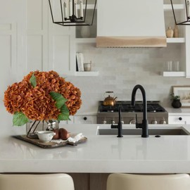 YalzoneMet 3 Pcs Coffee Brown Hydrangea Artificial Flowers 21‘’ Real Touch Latex Hydrangea Fake Flowers for Fall Home Decor Party Kitchen Bedroom Bronze Vintage Flower Table Centerpieces