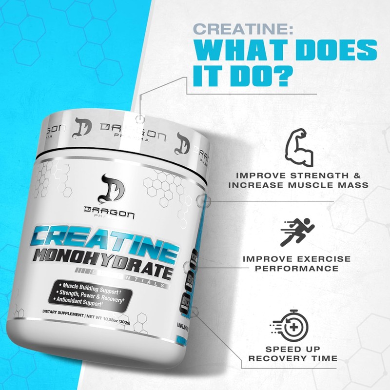DRAGON PHARMA Creatine Monohydrate, Aid Muscle Recovery, Post-Workout Supplement, Antioxidant