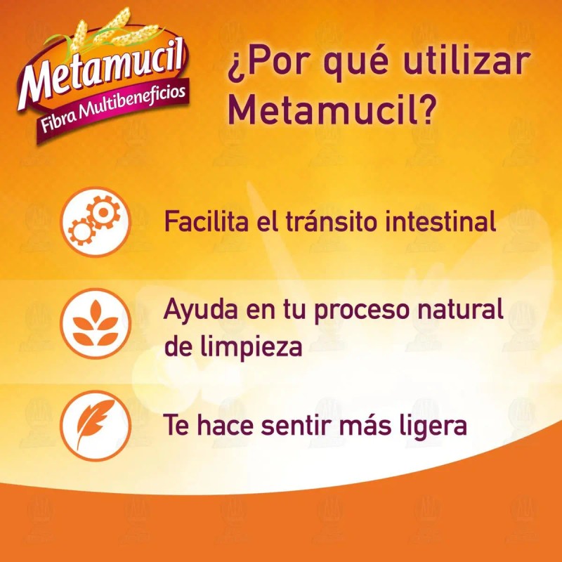 Metamucil Psyllium Plantago Digestión 174 G Sabor Naranja