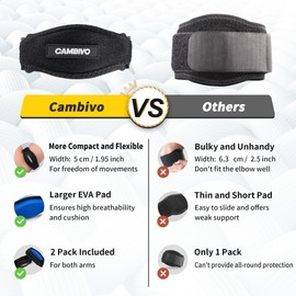CAMBIVO 2 Pack Tennis Elbow Brace for Men & Women, Tennis & Golfer's Elbow, Adjustable Elbow Strap with Compression Pad (Black)