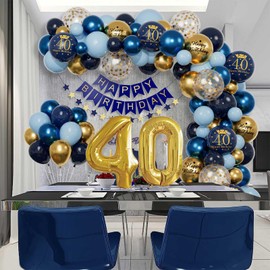 40th Birthday Decoration Navy Blue Gold, 40th Birthday Men Women, Decoration 40th Birthday Man Woman, Happy Birthday Banner, Confetti Balloons, Birthday Balloons Birthday for 40th Birthday Decoration