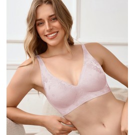 DEANGELMON Bras for Women No Underwire Seamless Wireless V Neck Comfort Bra Back Smoothing T-Shirt Bras (1P3,2XL)