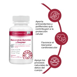 HEALTHADDICTION - Resveratrol, Glutatión y Oxxynea 500 mg - Suplemento Antioxidante con Polifenoles para Bienestar - 60 Cápsulas