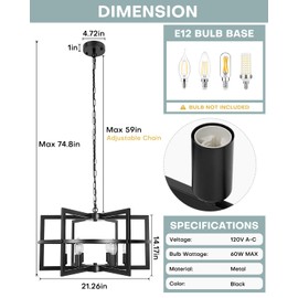 JHLBYL Modern Farmhouse Black Chandelier: 6-Light Upgrade Industrical Light Fixture with Reinforced Center Ring - Geometric Pendant Light for Dining Room entryway Kitchen Foyer - Adjustable Height