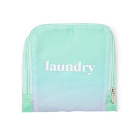 MIAMICA Foldable Travel Laundry Bag, 21'' x 22'', Mint Green Pink Ombre "Laundry" – Lightweight, Durable Design with Drawstring Closure
