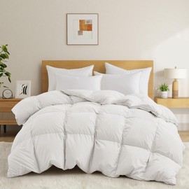 All Season Extra Warm Medium Weight Goose Feather Down Comforter Queen/Full Size Double-Needle Boxed Stitched | Bright White Color Ultra Soft Fabric Plush & Silent Aesthetic Bedding Cozy Luxurious