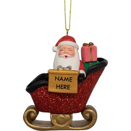 Suki Christmas Santa in Sleigh with Presents (Unisex) Red Glittered Christmas Tree Decoration - Customise with a NAME