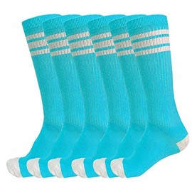 3 Pairs of juDanzy Knee High Boys or Girls Stripe Tube Socks for Soccer, Basketball, Uniform and Everyday Wear (6-10 Years, Turquoise With White Stripes (3 Pairs))