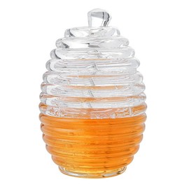 Honey Jar, 265ml Transparent Honey Bottle Sealed Honey Pot Beehive-shaped Jam Jar Honeycomb Pattern with Dipper Stick, for Home Kitchen Storing and Dispensing Honey and Syrup