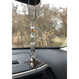 Heart Projects Bee Ornament Hanging Car Accessory, Antique Bee Charm with Glass Beads and Crystal, Find Joy in The Journey Rear View Mirror Decor