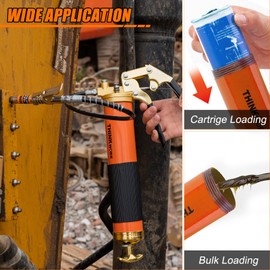 THINKWORK 8000 PSI Professional Heavy Duty Grease Gun Kit for 14 Oz Tubes, Pistol Grip Lube Grease Guns Tool with 0.53" Coupler & 90° Adaptor - Automotive, Marine, Industrial, Agricultural Machinery