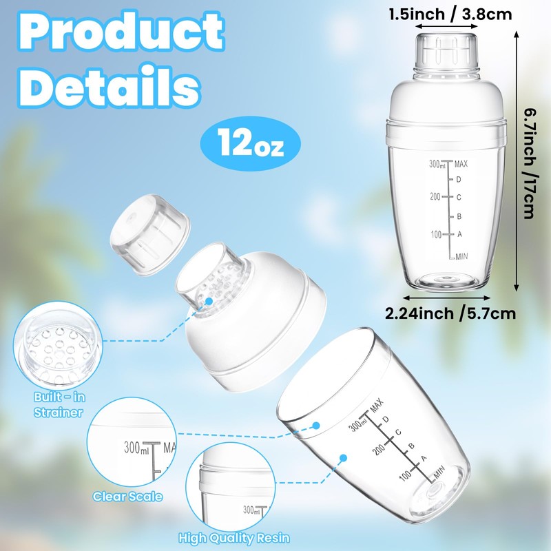 12 Pcs Plastic Cocktail Shaker Drink Mixer with Scales and