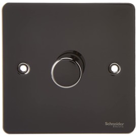 Schneider Electric Ultimate Flat Plate - Single 2 Way Dimmer Light Switch, Main & Low Voltage, 400W/VA, GU6212CBN, Black Nickel