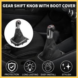 REPAIROCK 5 Speed Manual Gear Shifter Knob with Cover for VW Golf 6 MK6 GTI | Gearbox Stick Shifter Lever Knob Black and Red Plastic Faux Leather 1 Pcs Auto Replacement Parts