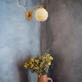 Vintage Glass Wall Lamp Gold Wall Sconce Beige Wall Light Indoor Wall Fixture Lights Hardwired with Glass Lamp for Bathroom Mirror Living Room Bedroom Hallway Vanity Sconces