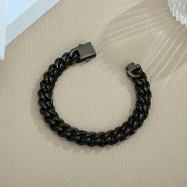 RepaTime Black Cuban Link Bracelet for Men, Stainless Steel Bracelets 9 Inch Chain Bracelet for Men, Bold Matte Finish Wristwear, Trendy Hip Hop Jewelry Gift