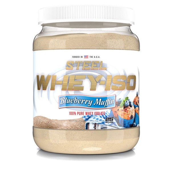 Steel Supplements Whey-Iso | Whey Isolate Protein Powder | Fast Absorbing | Lean Muscle Growth | Easy Digestion | Gluten Free | Low Carb | 25 Serving (Blueberry Muffin)
