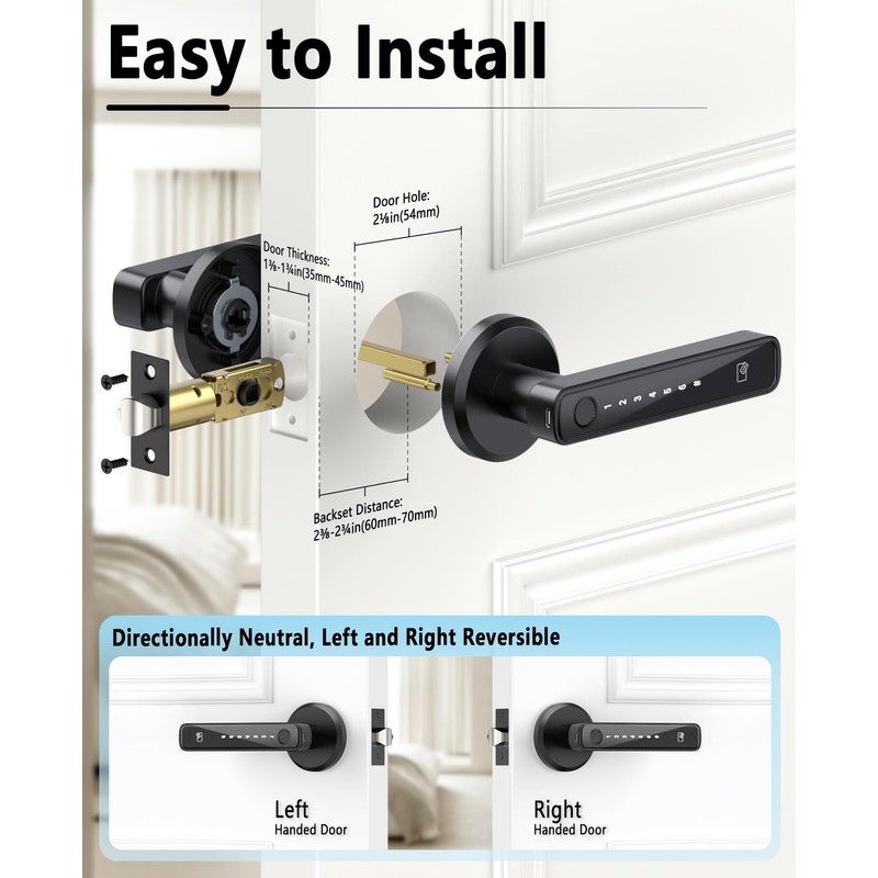 Asidrama Smart Fingerprint Door Lock with Keypad Handle - Keyless