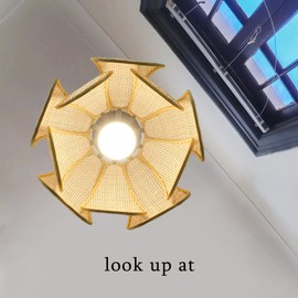 Wabi-sabi Style Pendant Lighting Rattan Light Weaving Rattan Ceiling Hanging Light Medieval style Beige Ceiling Fixture with Adjustable Cord for Dining Room Entrance hall Teahouse Restaurant