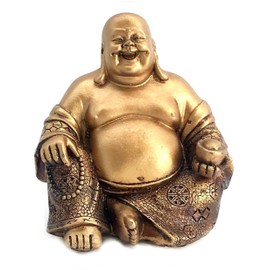 Bellaa 21770 A Golden Happy Buddha(Laughing Buddha) Feng Shui for Money and Wealths 6" Inches Copper