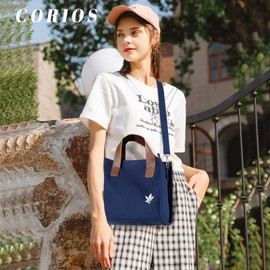 CORIOS Women's Canvas Handbag Casual Shoulder Bag Handbag Multifunctional Tote Bag Handbag for Work School Shopper Everyday Travel, darkblue, Casual