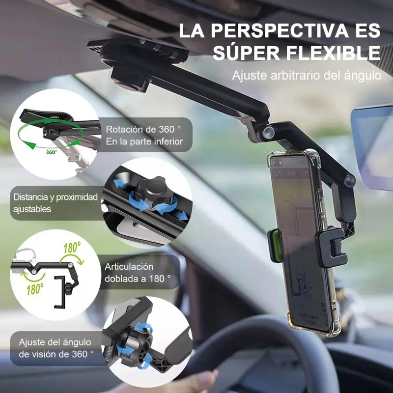 Soporte Teléfono Porta Celular 360° Carro Brazo Ajustable Negro